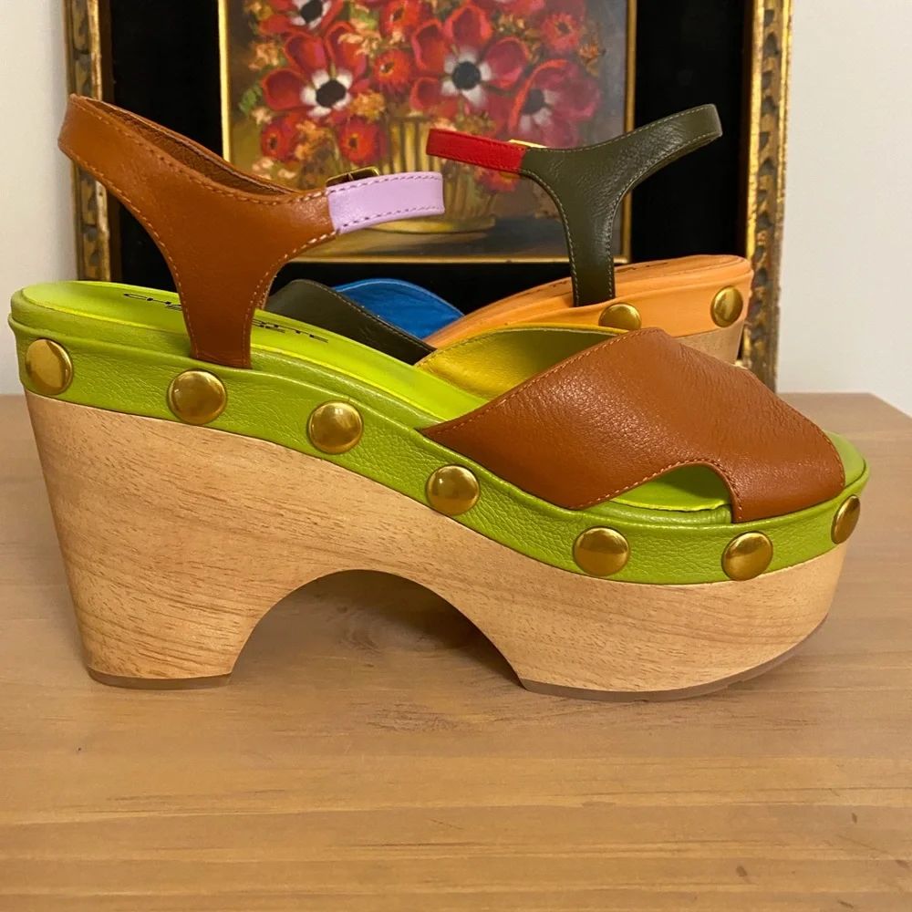 Charlotte Stone Multi-Color Leather Platform Sandals